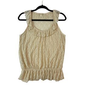Twenty One Womens Y2K Lace Top Sz M Beige Dainty Coquette Feminine Fairy Cottage